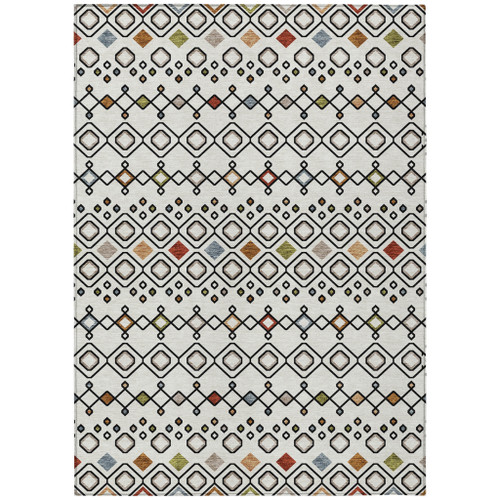 10' X 14' Ivory Red And Gray Geometric Washable Indoor Outdoor Area Rug