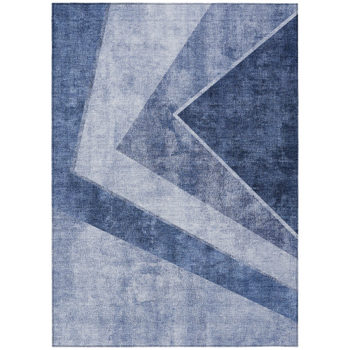 8' X 10' Navy Blue And Denim Blue Geometric Washable Indoor Outdoor Area Rug - Navy Blue, Denim Blue