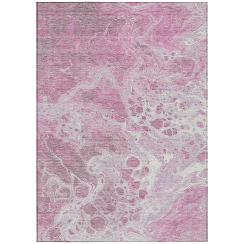 9' X 12' Pink And Ivory Abstract Washable Indoor Outdoor Area Rug
