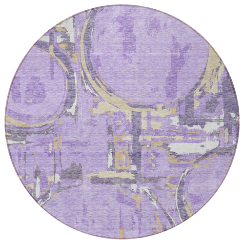 8' Lavender Lilac And Purple Round Geometric Washable Indoor Outdoor Area Rug