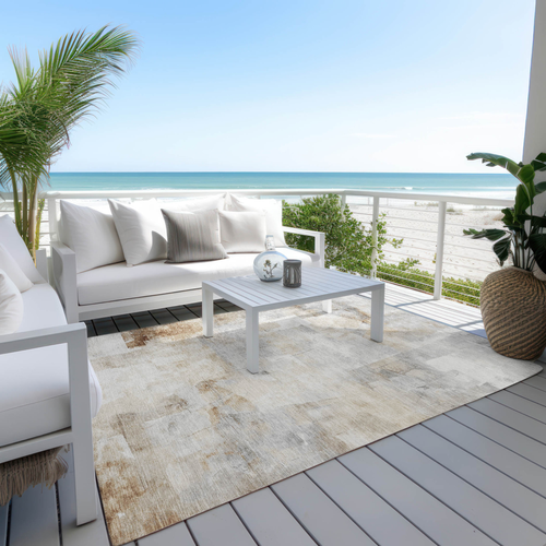 8' X 10' Beige Gray And Khaki Abstract Washable Indoor Outdoor Area Rug