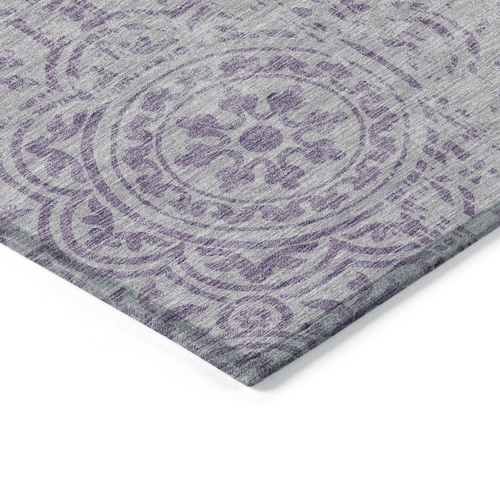 8' Lavender And Lilac Round Medallion Washable Indoor Outdoor Area Rug