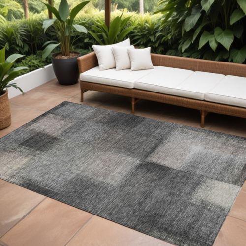 9' X 12' Charcoal Gray And Silver Abstract Washable Indoor Outdoor Area Rug