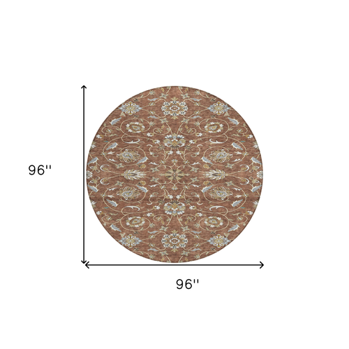 8' Brown Ivory And Gray Round Moroccan Washable Indoor Outdoor Area Rug