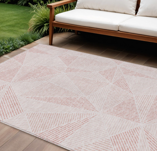 8' X 10' Blush And Pink Geometric Washable Indoor Outdoor Area Rug