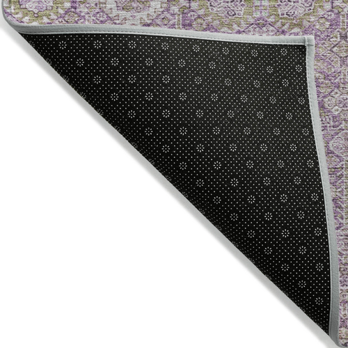 8' Round Lavender and Ivory Round Floral Washable Non Skid Indoor Outdoor Area Rug