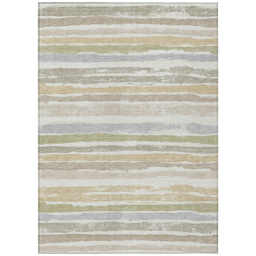 9' X 12' Ivory Beige And Green Striped Washable Indoor Outdoor Area Rug