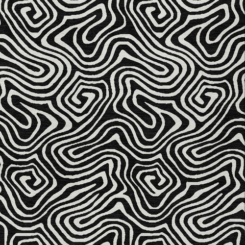 10' X 14' Black And Ivory Abstract Washable Indoor Outdoor Area Rug