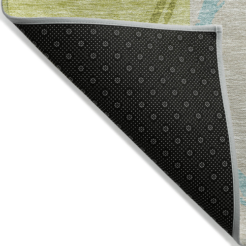 8' X 10' Denim Blue And Lime Green Geometric Washable Indoor Outdoor Area Rug