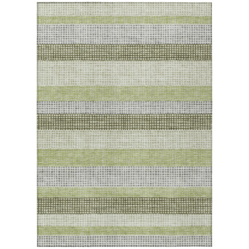9' X 12' Artichoke Green And Ivory Striped Washable Indoor Outdoor Area Rug - Artichoke Green, Ivory