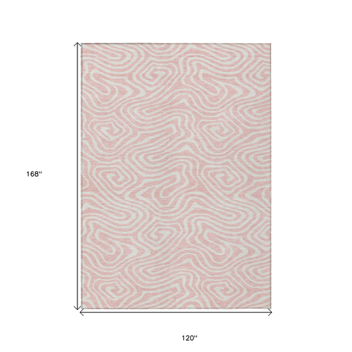 10' X 14' Pink And Gray Abstract Washable Indoor Outdoor Area Rug