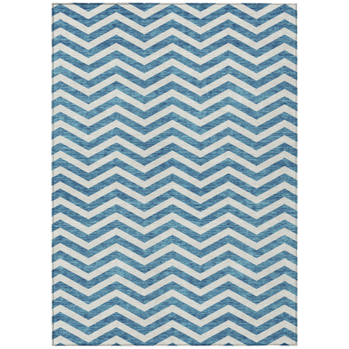 8' X 10' Teal Blue And Ivory Chevron Washable Indoor Outdoor Area Rug