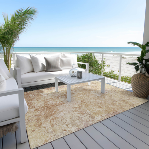 9' X 12' Copper And Beige Abstract Washable Indoor Outdoor Area Rug
