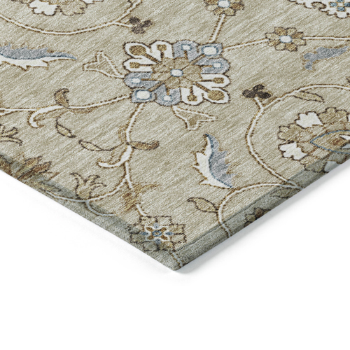 8' Beige Blue And Brown Round Moroccan Washable Indoor Outdoor Area Rug