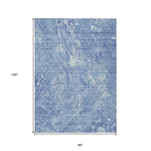 8' X 10' Sky Blue And Navy Blue Abstract Washable Indoor Outdoor Area Rug