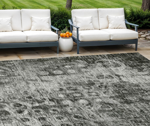 8' X 10' Charcoal Ikat Washable Indoor Outdoor Area Rug