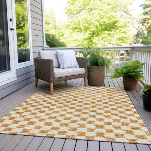 9' X 12' Orange And Ivory Geometric Washable Indoor Outdoor Area Rug - Orange, Ivory