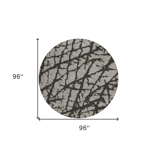 8' Round Gray and Black Round Abstract Washable Non Skid Indoor Outdoor Area Rug