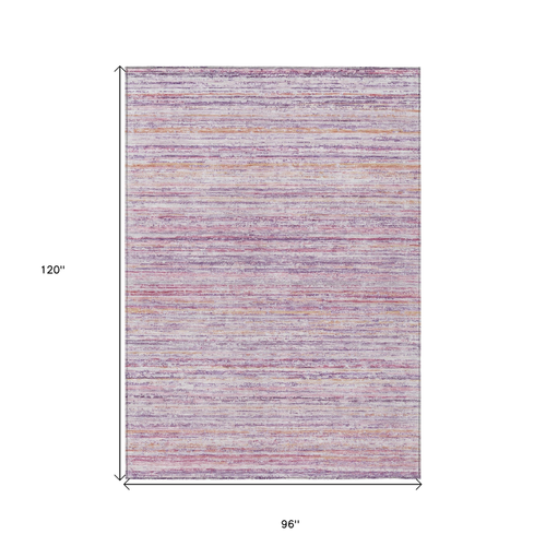 8' X 10' Mauve Striped Washable Indoor Outdoor Area Rug