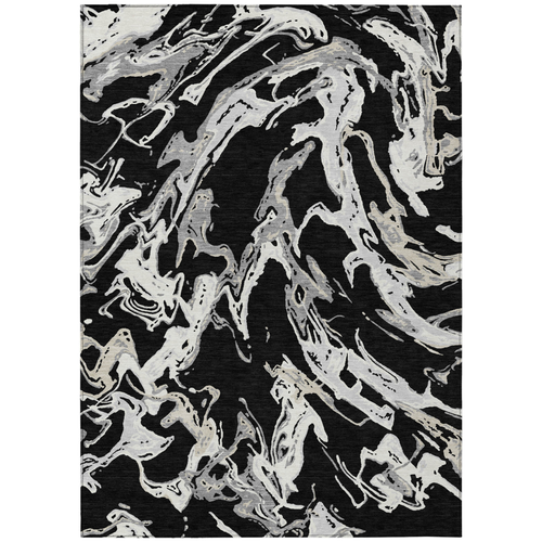 8' X 10' Black And Gray Abstract Washable Indoor Outdoor Area Rug