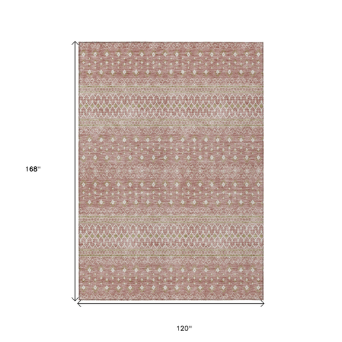 10' X 14' Blush Gold And Ivory Tribal Washable Indoor Outdoor Area Rug