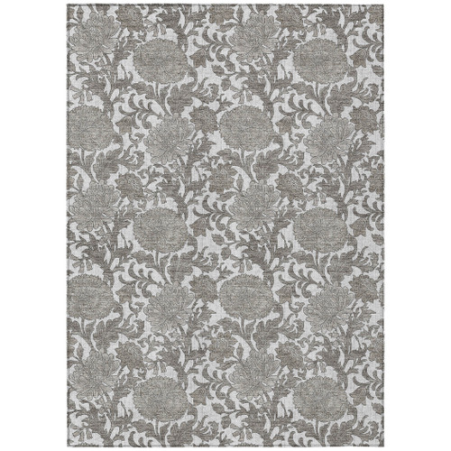 8' X 10' Ivory And Gray Floral Washable Indoor Outdoor Area Rug