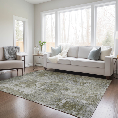 9' X 12' Green Abstract Washable Non Skid Indoor Outdoor Area Rug