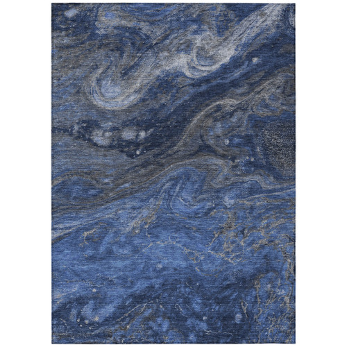 10' X 14' Blue Denim Blue And Sky Blue Abstract Washable Indoor Outdoor Area Rug