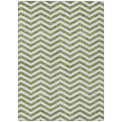 10' X 14' Green And Ivory Chevron Washable Indoor Outdoor Area Rug