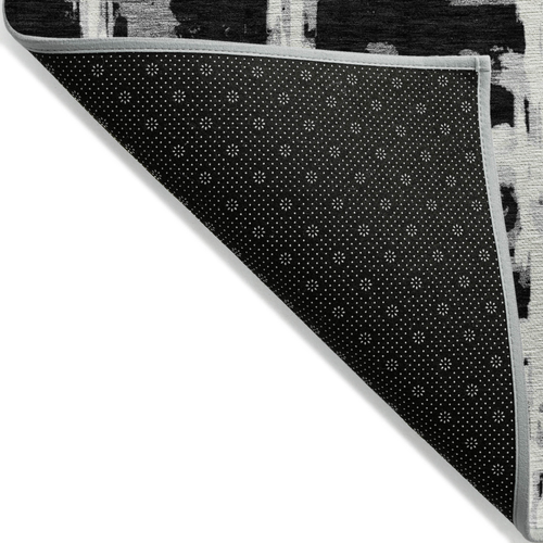 10' X 14' Black Gray And Silver Striped Washable Indoor Outdoor Area Rug