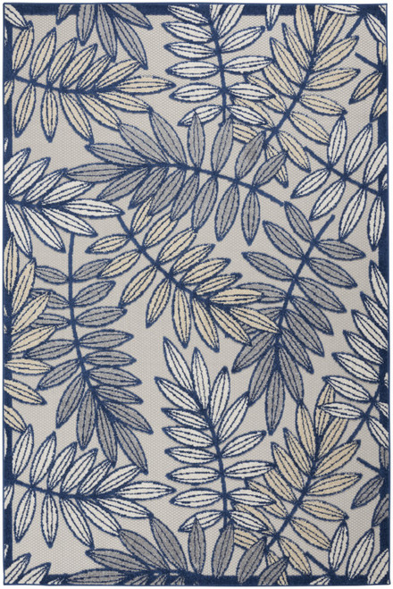 4' X 6' Ivory And Blue Floral Indoor Outdoor Area Rug - Ivory, Blue
