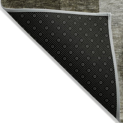 8' Taupe Gray And Charcoal Round Geometric Washable Indoor Outdoor Area Rug