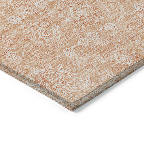 10' X 14' Peach And Ivory Floral Washable Indoor Outdoor Area Rug