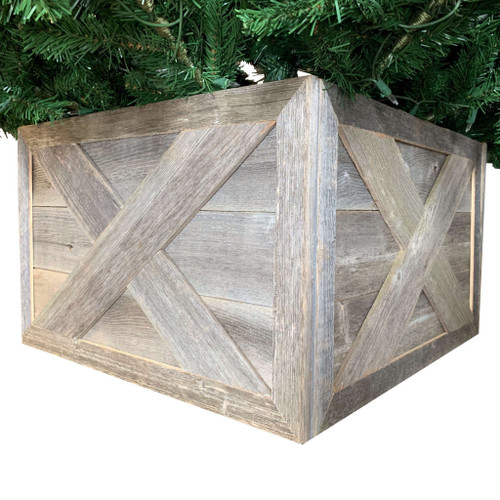 23" Gray Distressed Wood Christmas Tree Collar