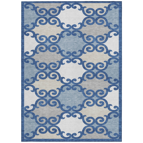 10' X 14' Navy Blue Gray And Ivory Trellis Washable Indoor Outdoor Area Rug