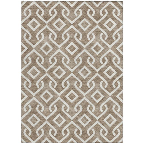 9' X 12' Brown And Ivory Geometric Washable Indoor Outdoor Area Rug - Brown, Ivory