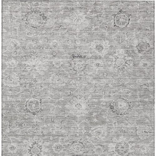 9' X 12' Gray And Silver Damask Washable Indoor Outdoor Area Rug