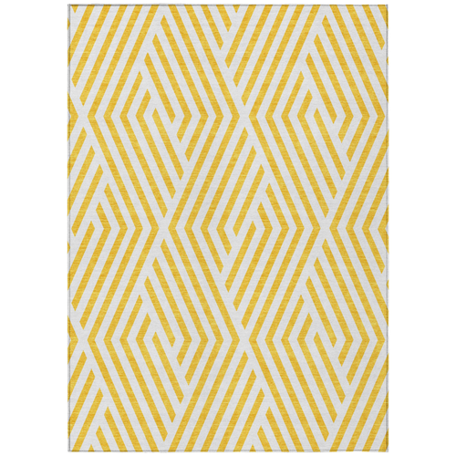 8' X 10' Gold and White Geometric Washable Non Skid Indoor Outdoor Area Rug