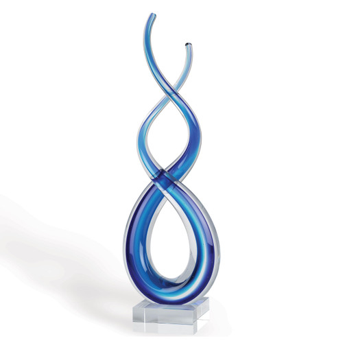 14" Clear and Blue Murano Glass Modern Abstract Tabletop Sculpture