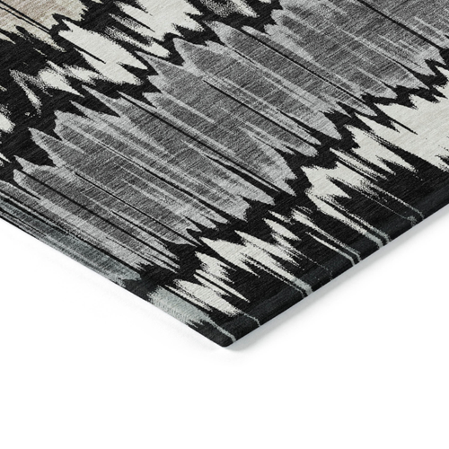 8' Black Silver And Gray Round Striped Washable Indoor Outdoor Area Rug