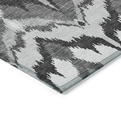 10' X 14' Gray Silver And Charcoal Ikat Washable Indoor Outdoor Area Rug