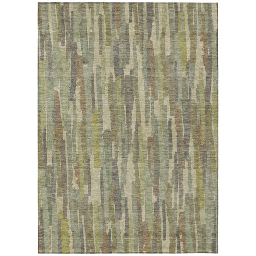 9' X 12' Artichoke Green And Ivory Striped Washable Indoor Outdoor Area Rug - Artichoke Green, Ivory