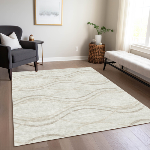10' X 14' Ivory Beige And Taupe Abstract Washable Indoor Outdoor Area Rug