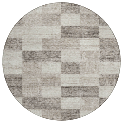 8' Beige And Gray Round Geometric Washable Indoor Outdoor Area Rug