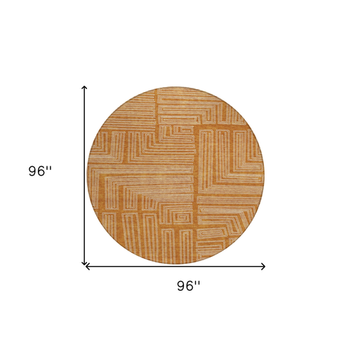 8' Copper And Ivory Round Geometric Washable Indoor Outdoor Area Rug