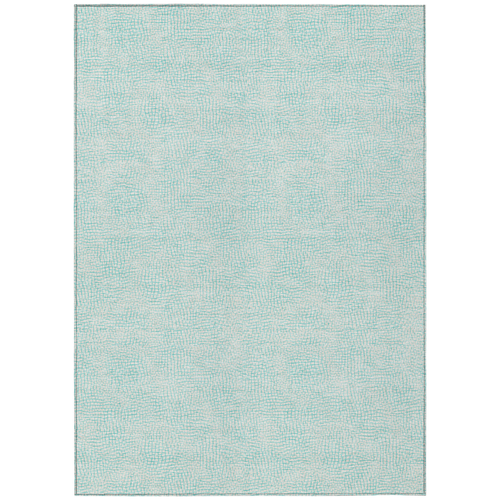 10' X 14' Aqua And Ivory Geometric Washable Indoor Outdoor Area Rug