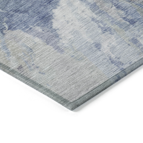 9' X 12' Denim Blue And Linen Abstract Washable Indoor Outdoor Area Rug