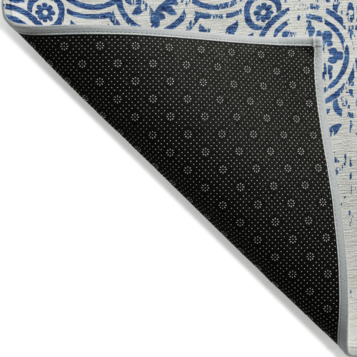 8' X 10' Navy Blue And Ivory Medallion Washable Indoor Outdoor Area Rug