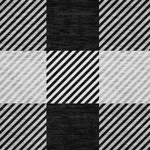 8' Black Gray And Ivory Round Plaid Washable Indoor Outdoor Area Rug