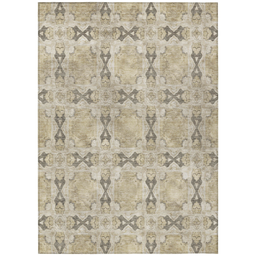 8' X 10' Beige and Gray Floral Medallion Washable Non Skid Indoor Outdoor Area Rug